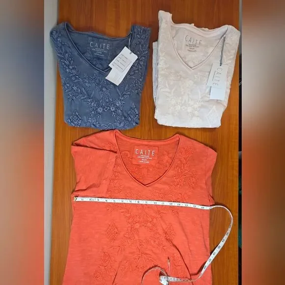 CAITE KYLA SEO "JOAN TEE" SET OF 3 100% COTTON EMBROIDERED sz SMALL NEW COTTAGE - Picture 6 of 8